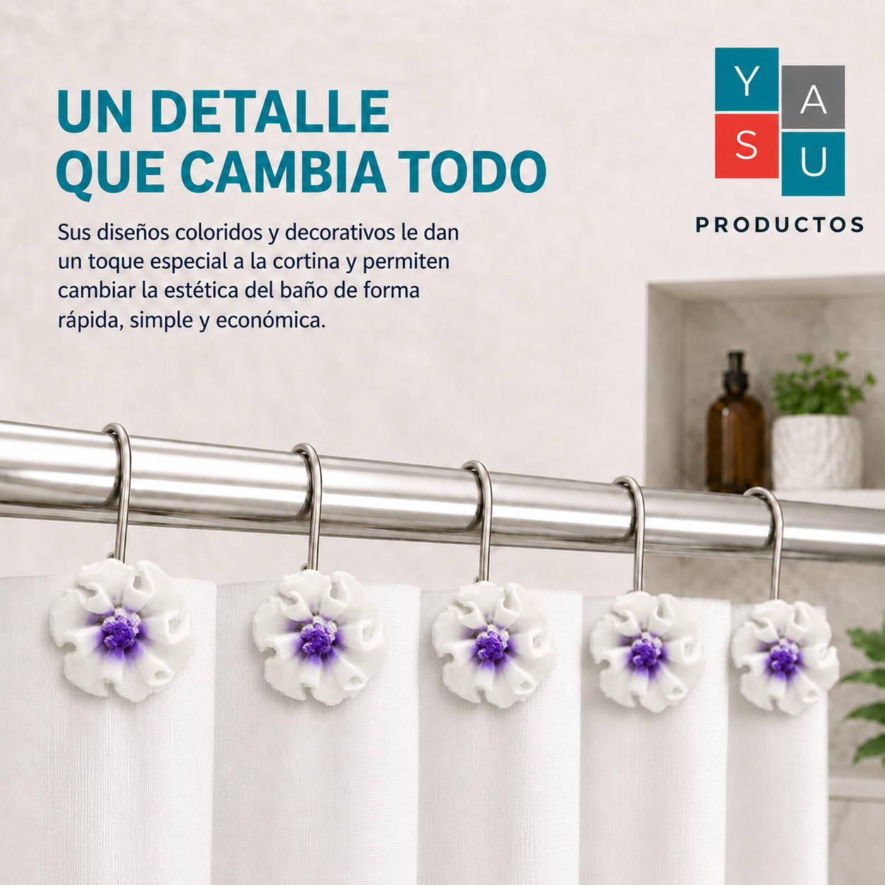 Beneficios ganchos flor violeta y blanca